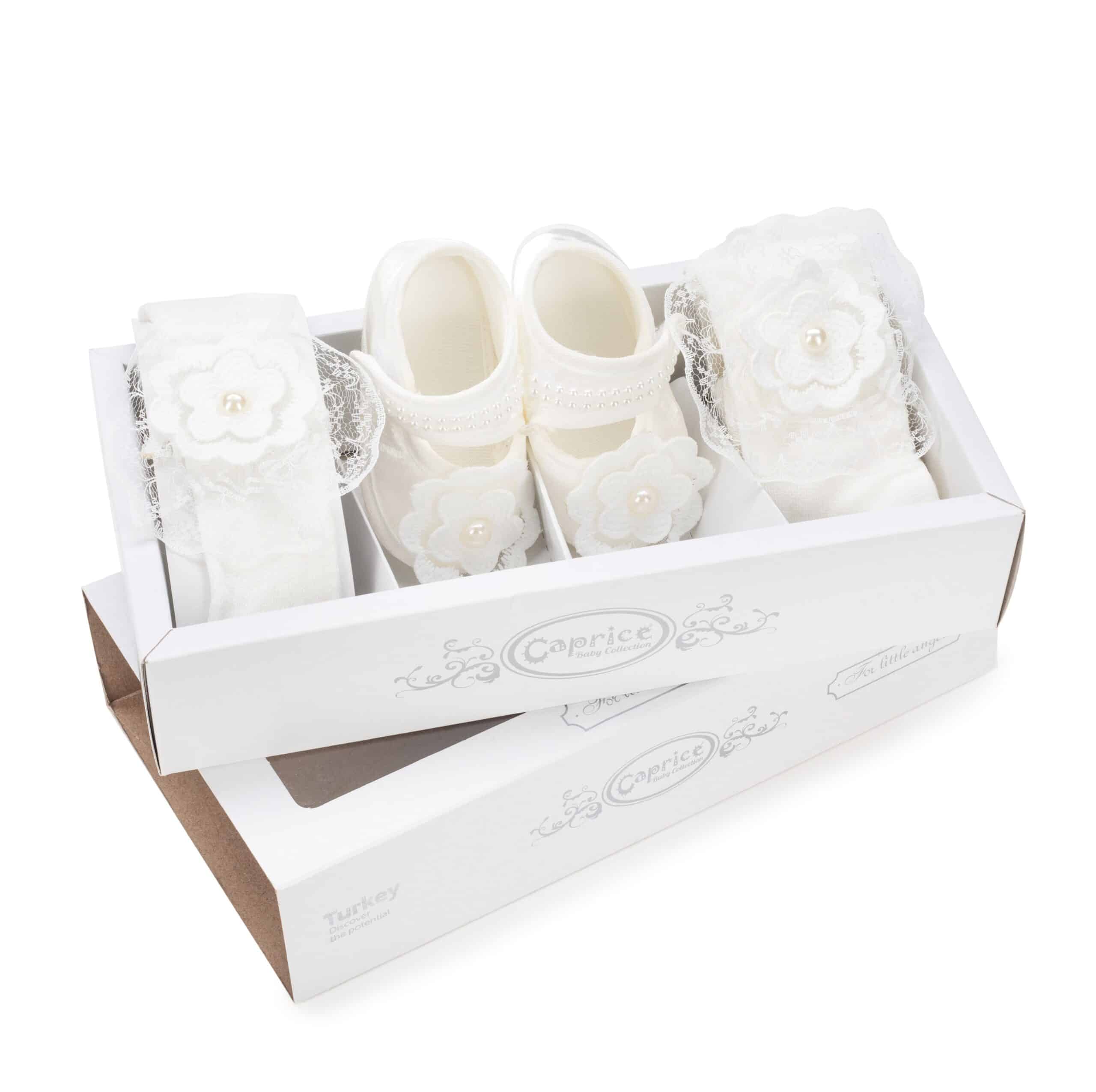 Set Alb Fetițe 3 Piese – Botoșei, Bentiță și Dresuri Elegante - Modelul Star - poza 2