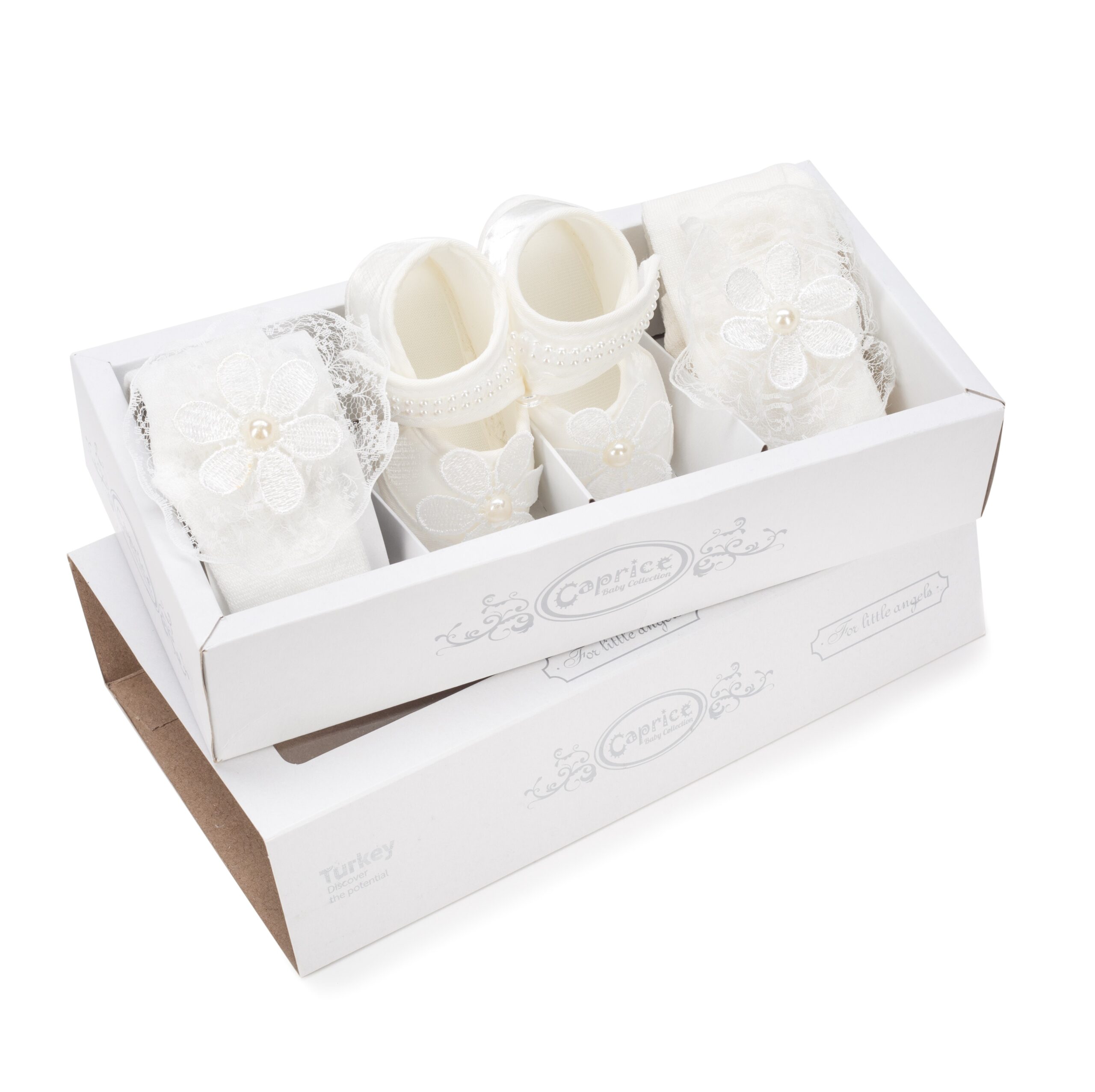 Set Alb Fetițe 3 Piese – Botoșei, Bentiță și Dresuri Elegante - Modelul Star - poza 4