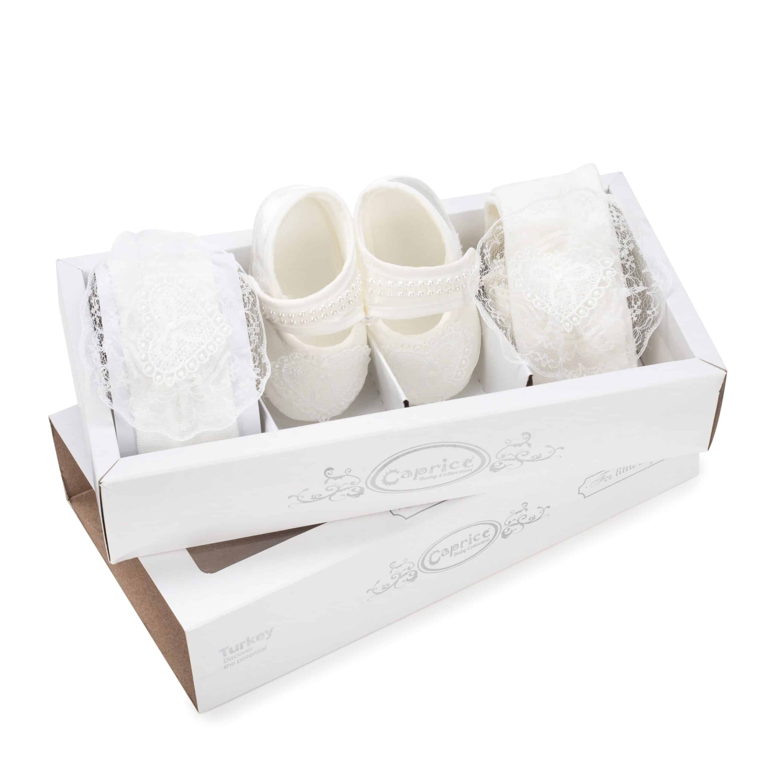 Set Alb Fetițe 3 Piese – Botoșei, Bentiță și Dresuri Elegante - Modelul Star - poza 5
