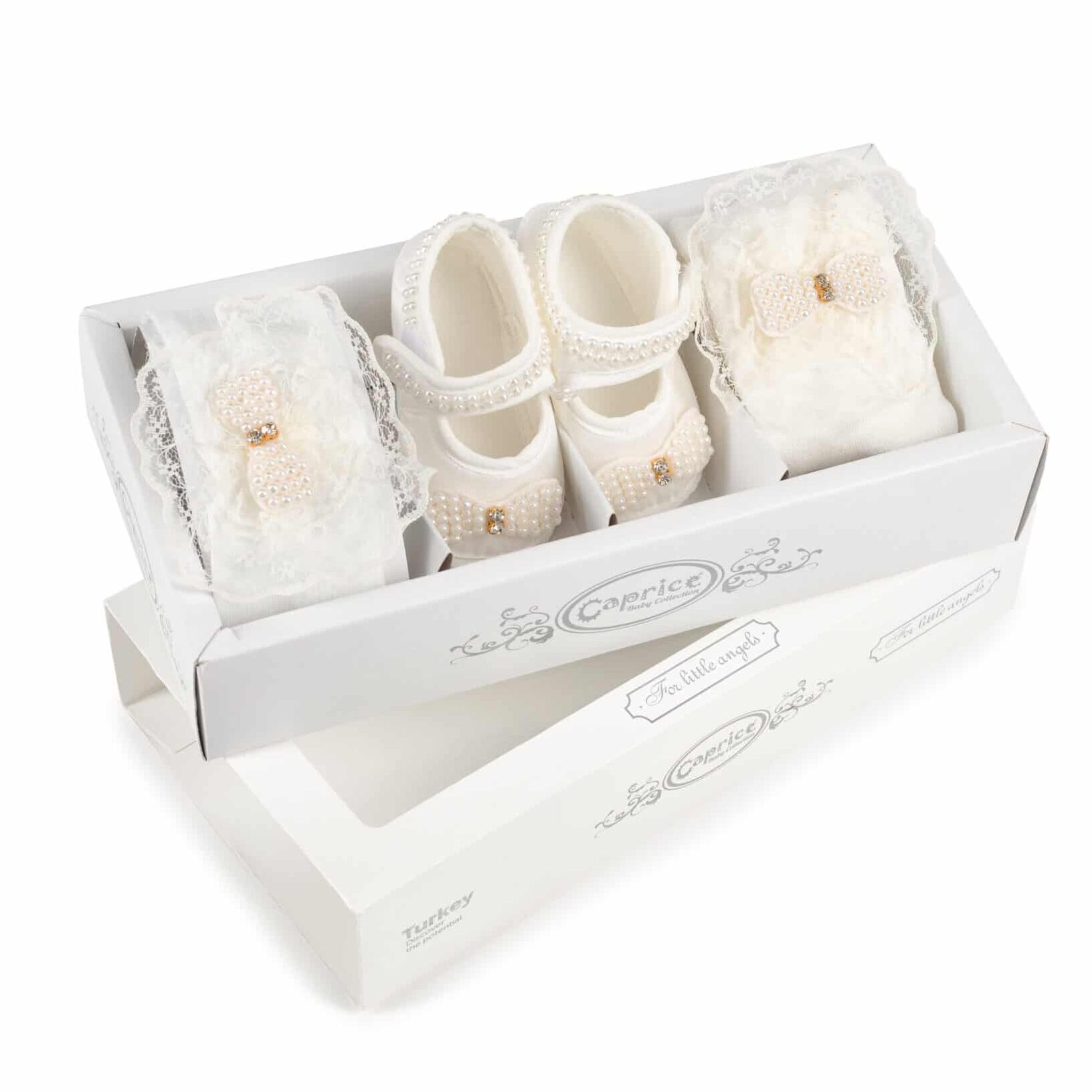 Set Alb Fetițe 3 Piese – Botoșei, Bentiță și Dresuri Elegante - poza 2