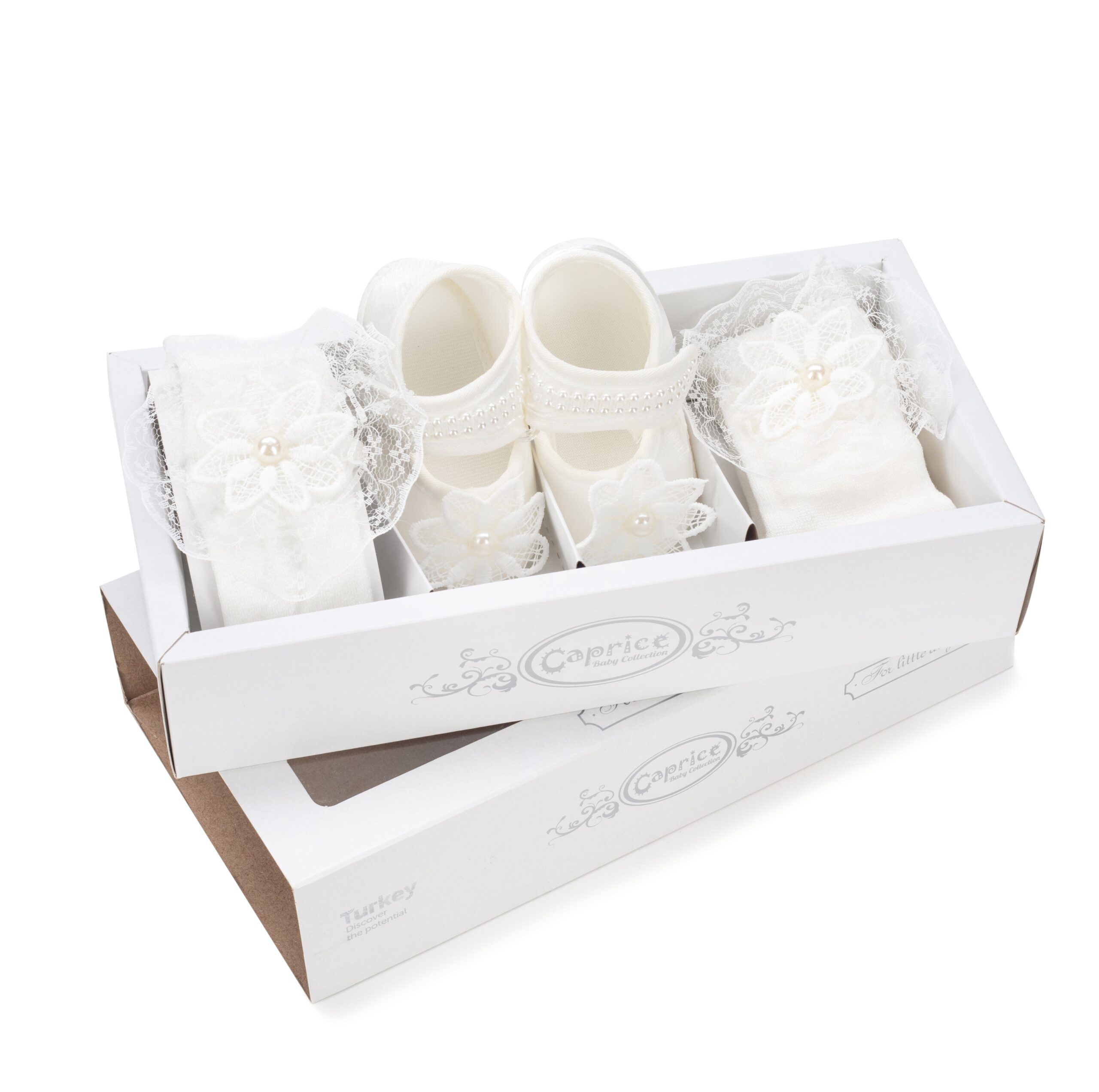 Set Alb Fetițe 3 Piese – Botoșei, Bentiță și Dresuri Elegante - poza 4