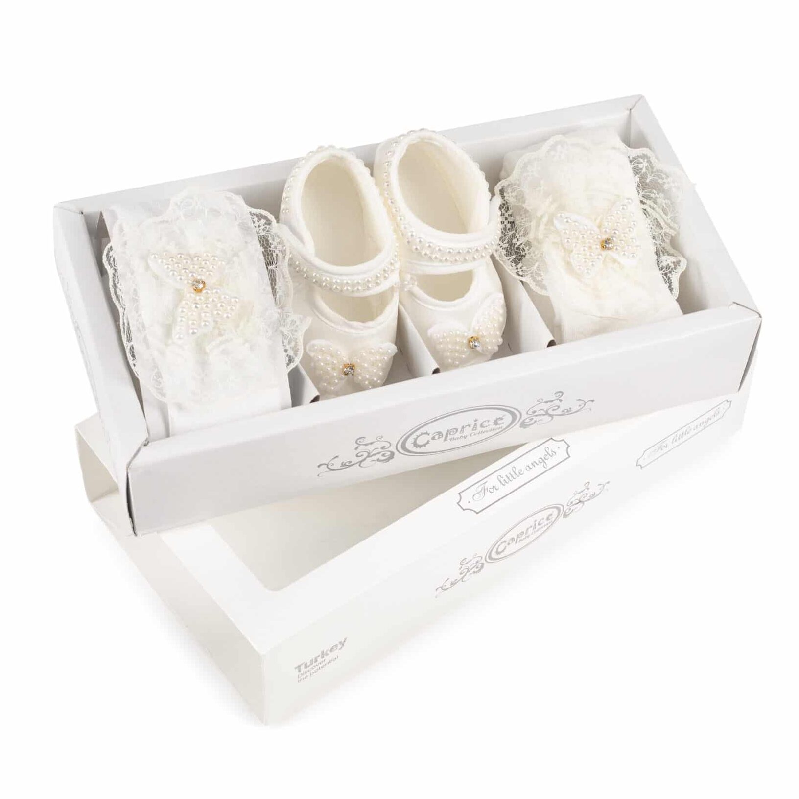 Set Alb Fetițe 3 Piese – Botoșei, Bentiță și Dresuri Elegante - poza 5