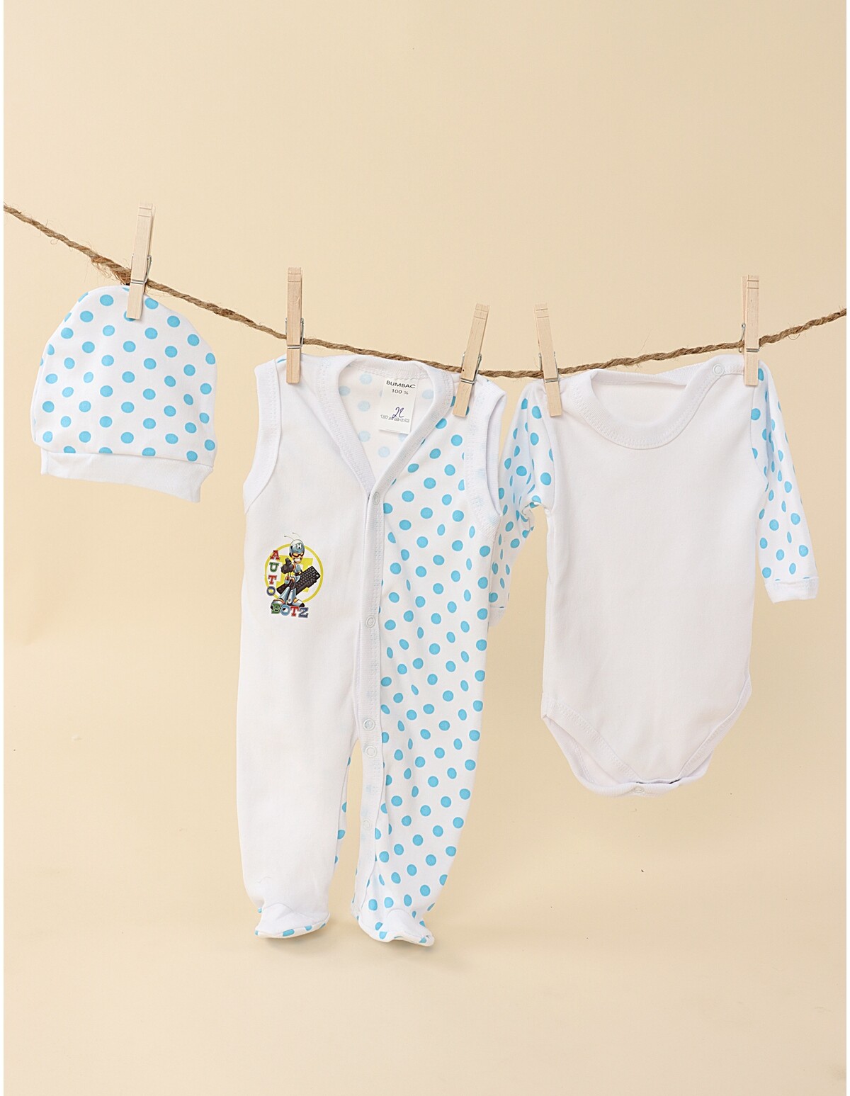 Set baby buline body, salopeta, fes buline albastre