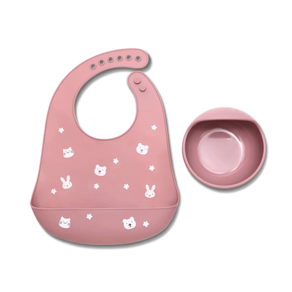 Set baveta si castronel cu ventuza de silicon Lorelli Baby Care Deep Pink - poza 1