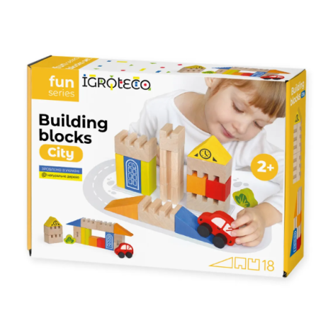 Set blocuri de constructie din lemn - Oras, 18 piese - poza 1