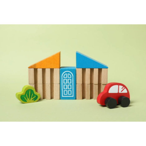 Set blocuri de constructie din lemn - Oras, 18 piese - poza 2