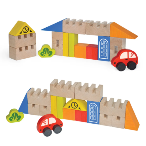 Set blocuri de constructie din lemn - Oras, 18 piese - poza 4