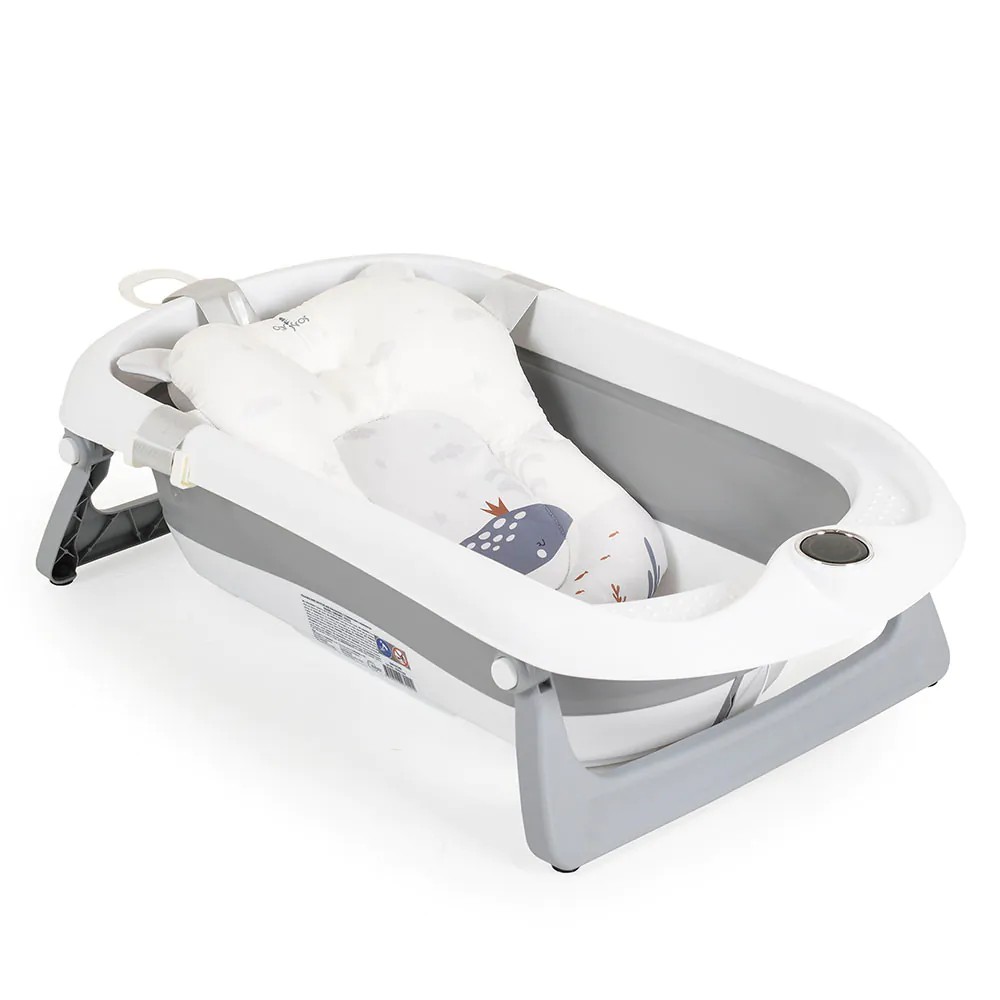 Set cadita pliabila cu termometru, reductor textil si accesorii Cangaroo Balena 80 x 47 cm Grey - poza 1