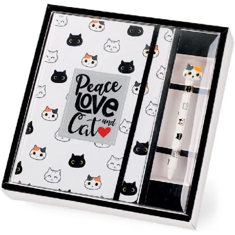 Set cadou cu carnet A5 si pix erasable, cu design pisicute, iTotal
