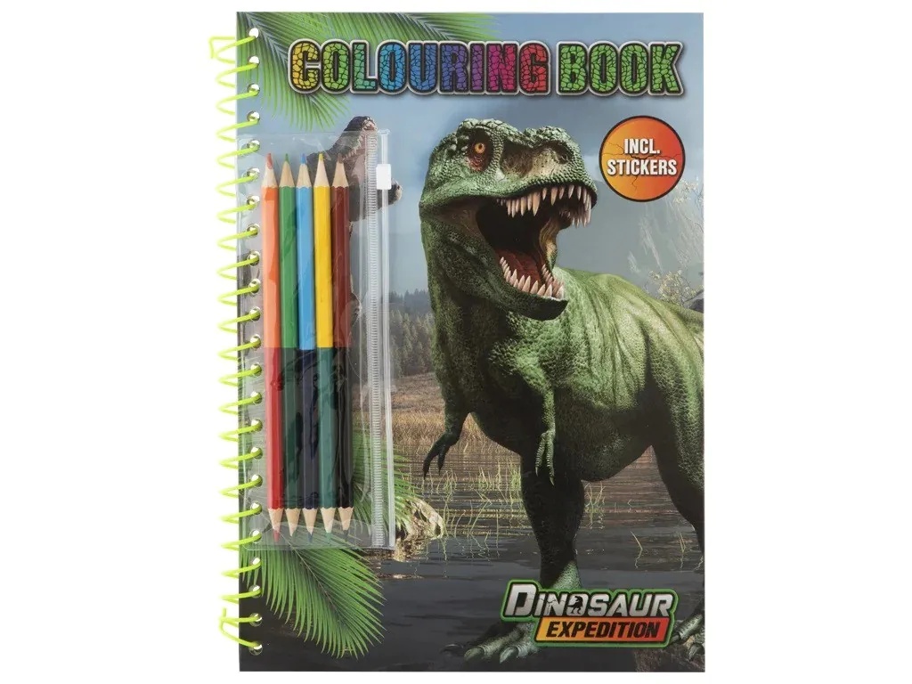 Set carte de colorat cu creioane Grafix Dino 30 file - poza 1
