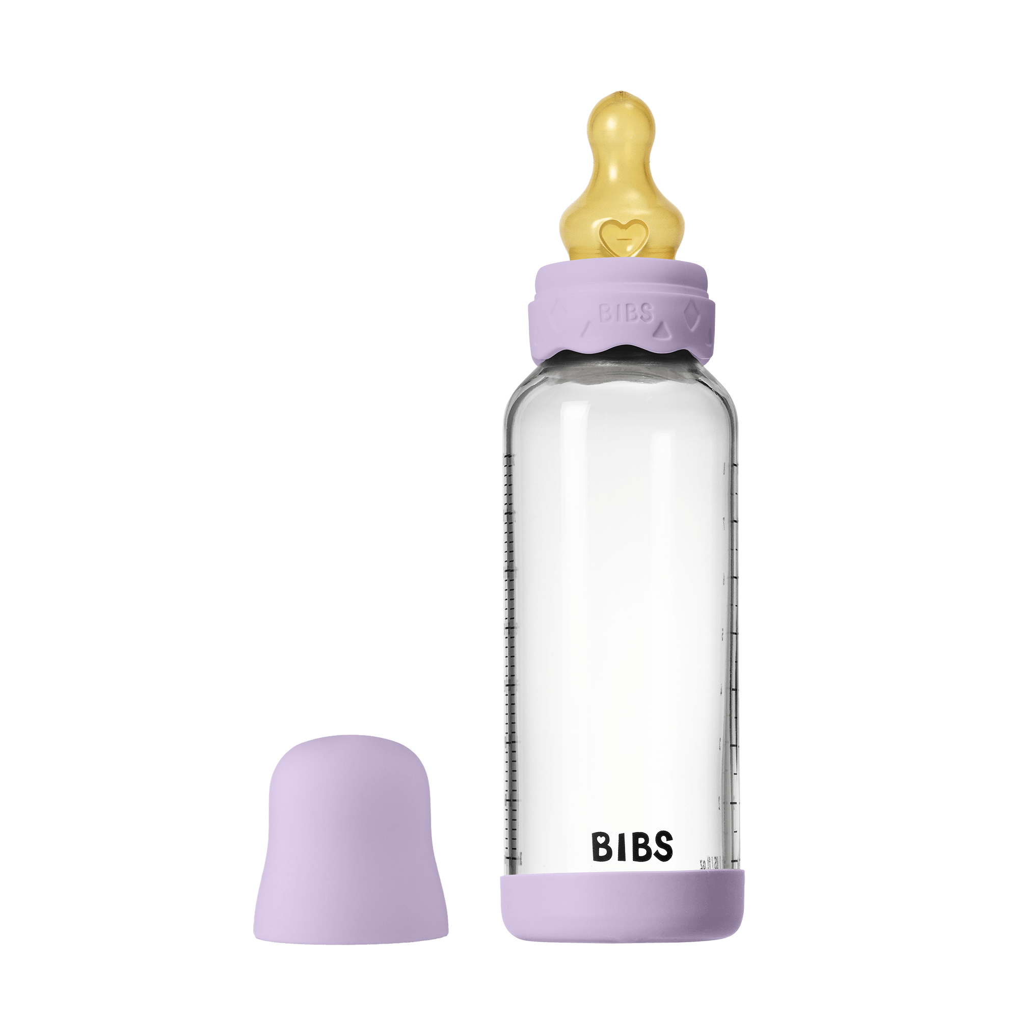 Set complet biberon BIBS Boheme din sticla anticolici cu tetina din latex, flux mediu, 240 ml, Violet Sky