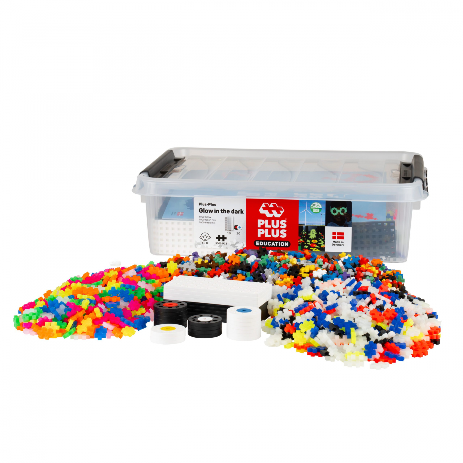 Set constructie educativ Plus-Plus Glow in the Dark, 3000 piese pentru activitati STEM si dezvoltare creativa
