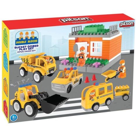 Set constructie Pilsan Double Blocks Bucket Dozer 57 piese - poza 1