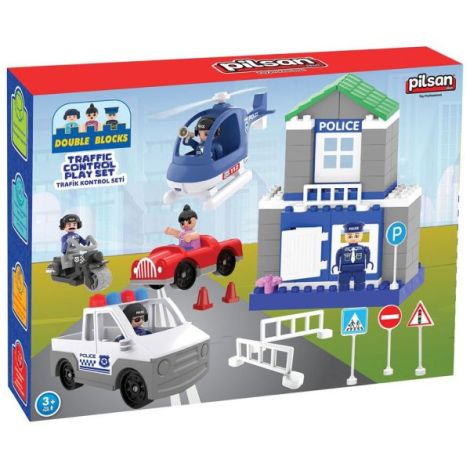 Set constructie Pilsan Double Blocks Traffic Control 57 piese - poza 1