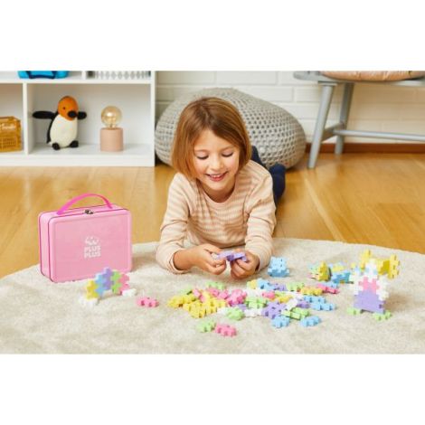 Set constructie Plus-Plus, 70 piese mari, portabil, in cutie metalica, culori pastelate - poza 4