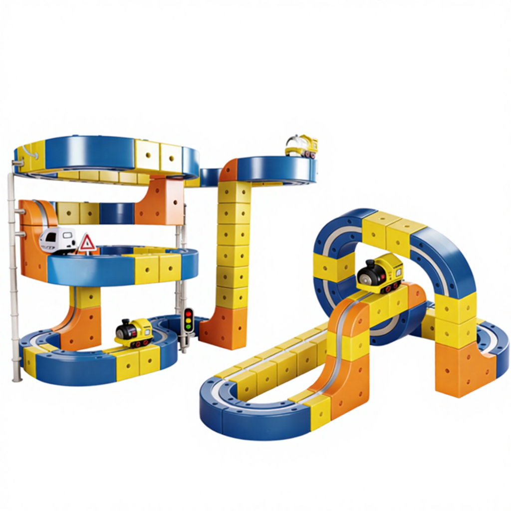 Set constructie tren magnetic - 126 piese, multifunctional
