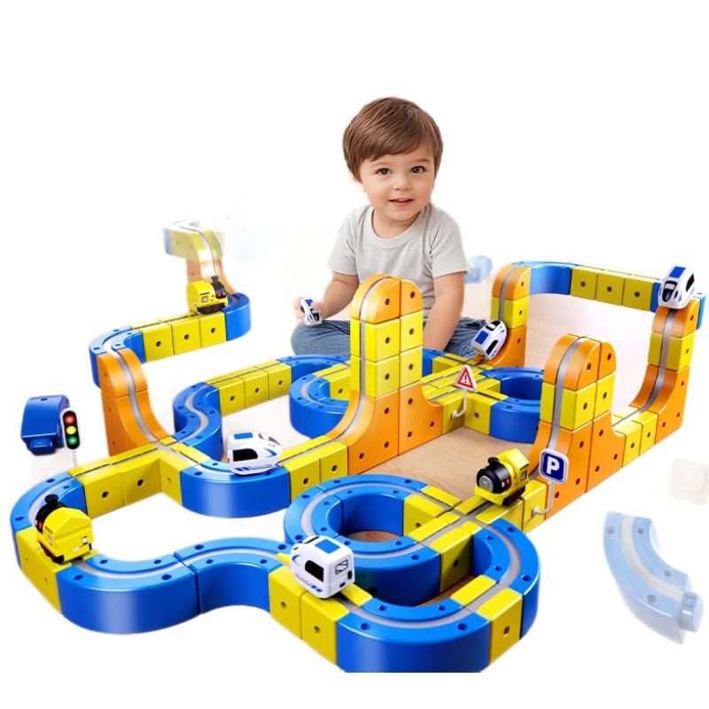 Set constructie tren magnetic - 150 piese, multifunctional
