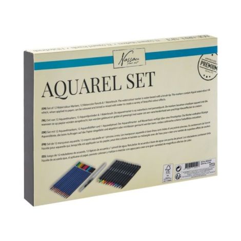 Set creativ, 12 carioci acuarela, 12 creioane colorate tip acuarela, 1 pensula, Nassau - poza 2