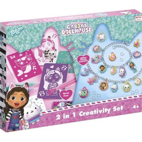 Set creativ 2 in 1, Bratari cu sclipici si carioci spray, Gabby s Dollhouse - poza 1