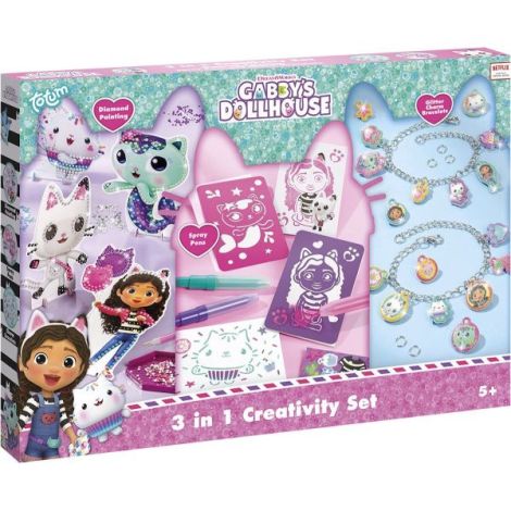 Set creativ 3 in 1, Bratari cu pandantive, carioci spray si diamont painting, Gabby s Dollhouse - poza 1