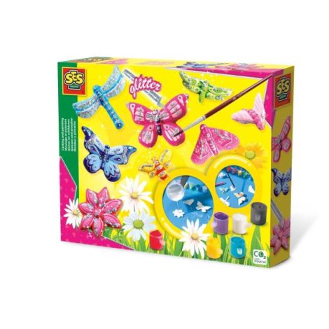 Set creativ copii cu mulaj de lut si pictura - Fluturi cu sclipici - poza 1