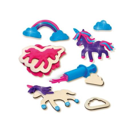Set creativ copii cu unicorni din lemn si plastilina cu sclipici - poza 3