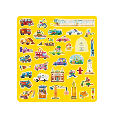 Set creativ cu stickere moi reutilizabile , Orasul in miscare - poza 2