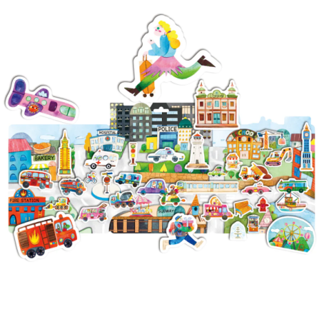 Set creativ cu stickere moi reutilizabile , Orasul in miscare - poza 3