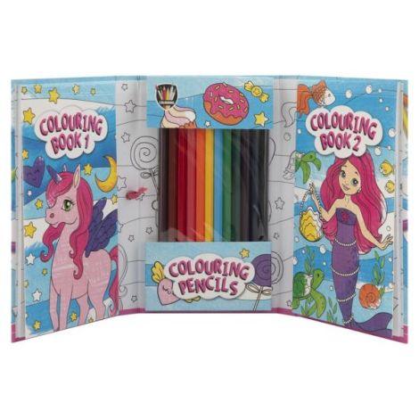 Set creativ de buzunar, 2 carti de colorat si creioane, unicorni si sirene, Grafix - poza 3