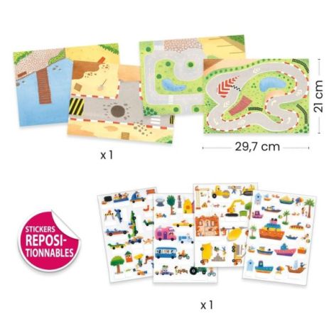 Set creativ de stickere reutilizabile Masini, Djeco - poza 3