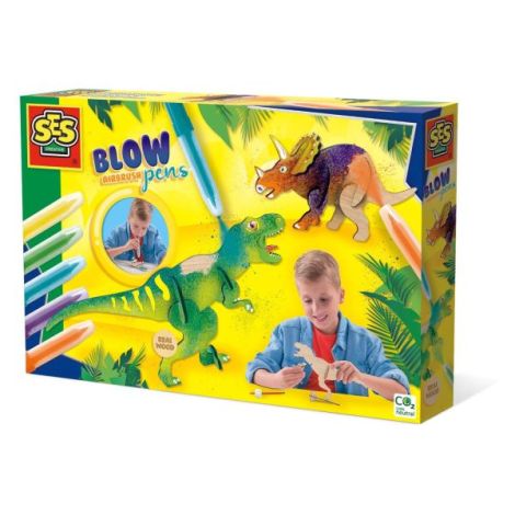 Set creativ - Desenez dinozauri din lemn cu markere cu aerograf - poza 1