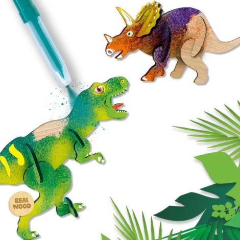 Set creativ - Desenez dinozauri din lemn cu markere cu aerograf - poza 4