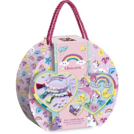Set creativ DIY cu unicorni, 2 in 1, Bratari cu litere si magneti diamond painting - poza 1