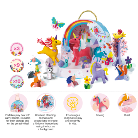 Set creativ DIY portabil - Lumea Fantastica a Unicornilor cu activitati de cusut, construit si joc de rol - poza 3