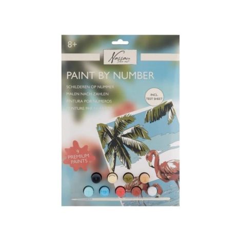 Set creativ, Pictura pe numere cu 9 culori acrilice incluse, model flamingo, Nassau - poza 1