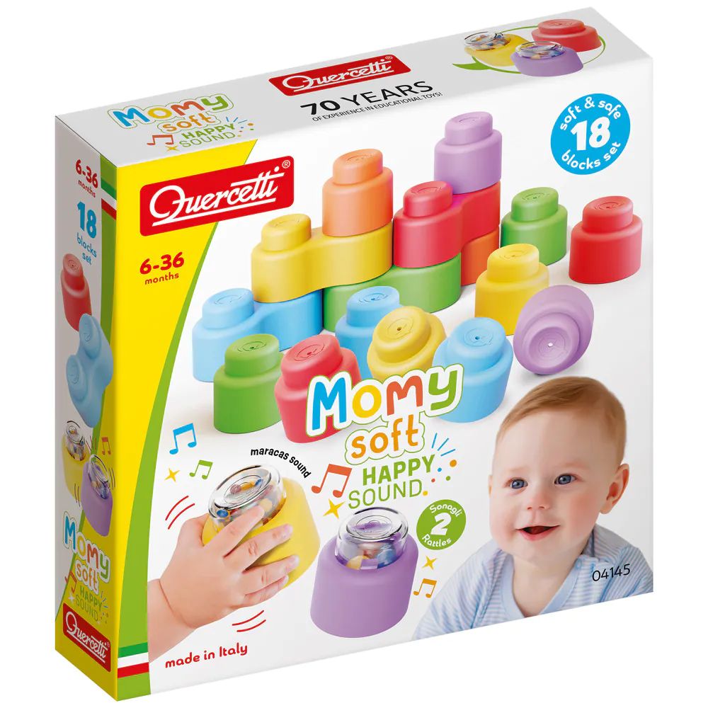 Set cuburi cu bile zornaitoare Quercetti Momy Soft Happy Sound 18 piese - poza 1
