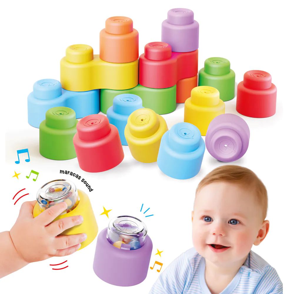 Set cuburi cu bile zornaitoare Quercetti Momy Soft Happy Sound 18 piese - poza 2