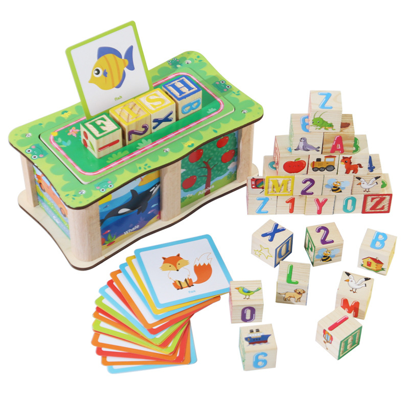Set cuburi educationale Montessori din lemn- joc de formare a cuvintelor