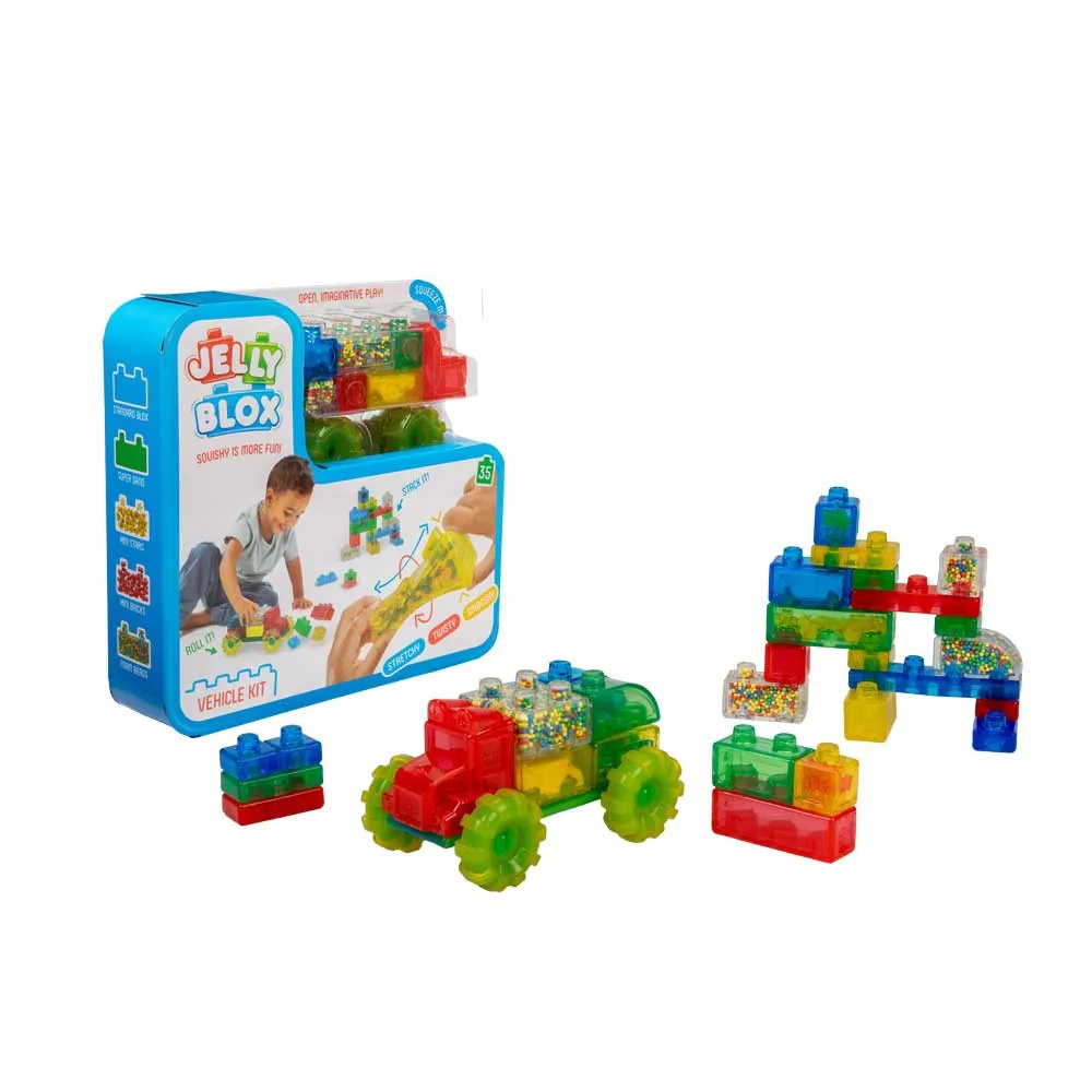 Set cuburi elastice de constructie Jelly Box Camioane 35 piese - poza 1