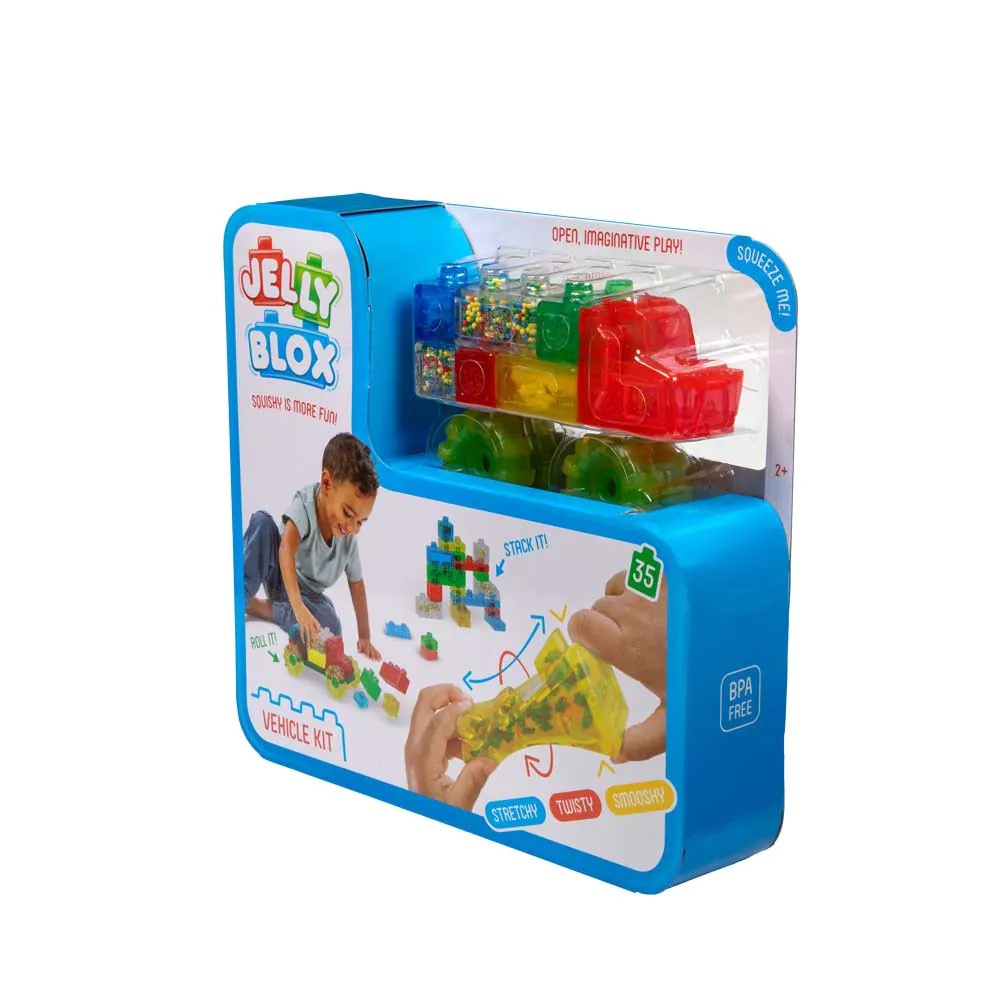 Set cuburi elastice de constructie Jelly Box Camioane 35 piese - poza 2