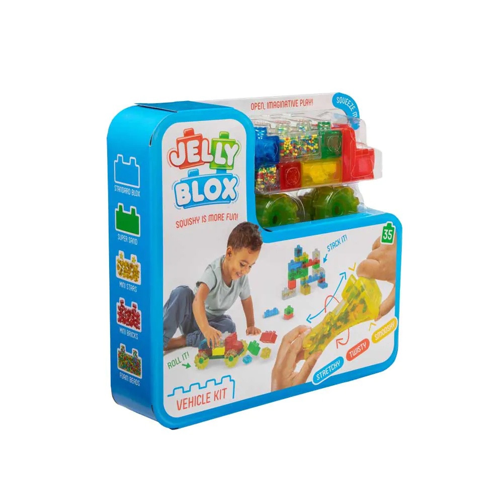 Set cuburi elastice de constructie Jelly Box Camioane 35 piese - poza 3