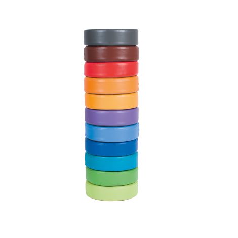 Set de 12 perne puf colorate rotunde, 30 x 8 cm, din spuma densa antideformare, cu baza antiderapanta, pentru uz didactic - poza 1