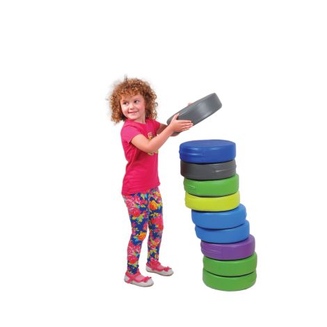 Set de 12 perne puf colorate rotunde, 30 x 8 cm, din spuma densa antideformare, cu baza antiderapanta, pentru uz didactic - poza 4