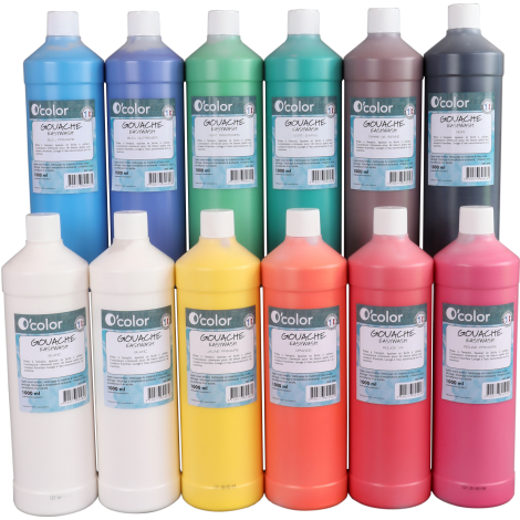 Set de 12 x 1000 ml Guasa lavabila pentru pictura culori primare