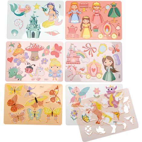Set de 6 sabloane personaje din basme, 27 x 19 cm, ideal gradinite si scoli