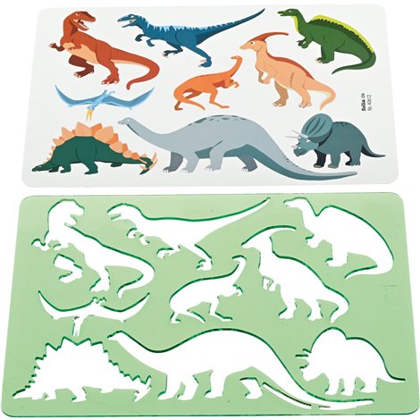 Set de 6 sabloane personaje, vehicule, dinozauri, 27 x 19 cm, ideal gradinite si scoli - poza 2