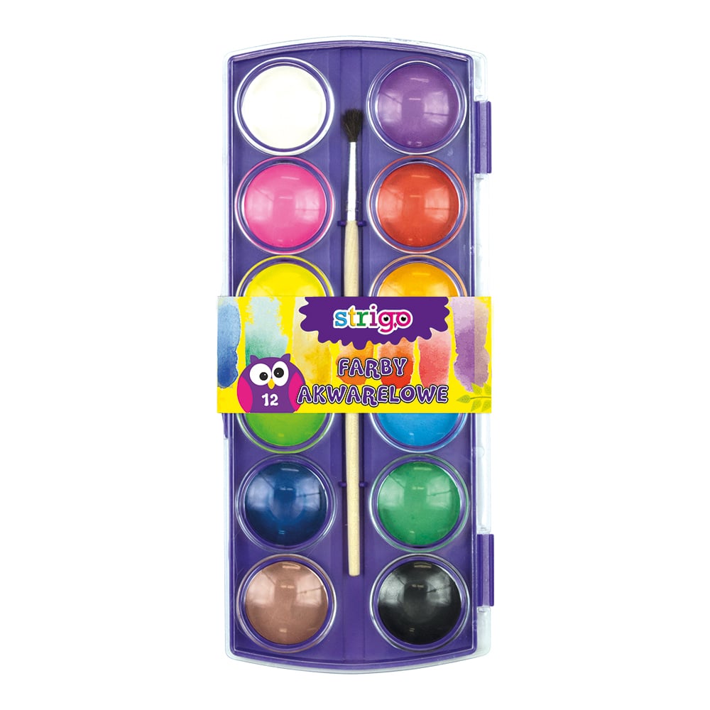 Set de acuarele cu 12 culori intense si o pensula inclusa