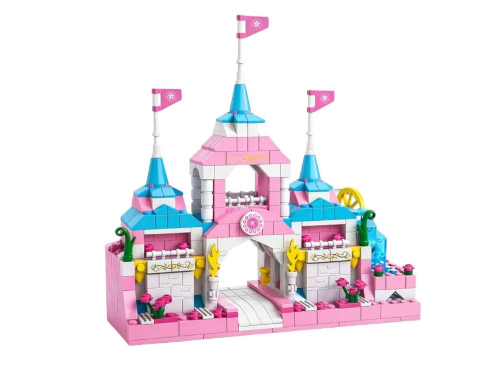 Set de constructie castel roz pentru copii cu 1000 piese