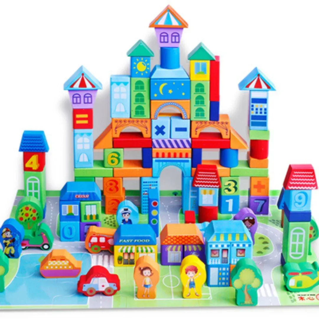 Set de Construcție din lemn Smart Town, 100 piese, 3 ani+ - Default Title