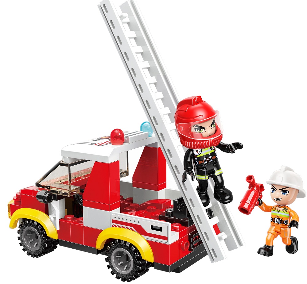 Set de constructie Qman Camion de Pompieri cu Scara 101 piese - poza 1